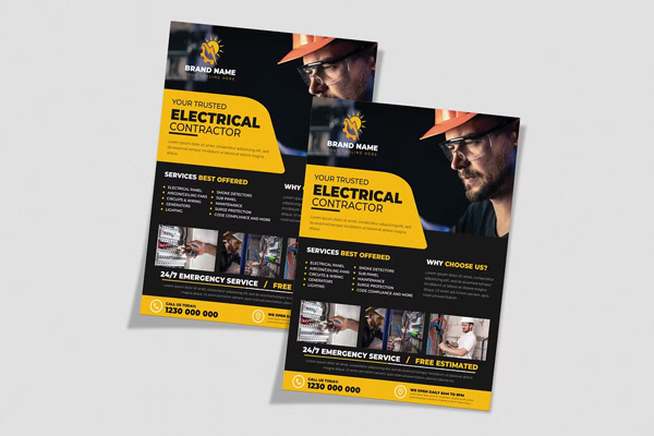 Electrical Work Flyer Templates – Friendly and Informative Layouts for Residential Services | High-Quality PSD and AI File Formats